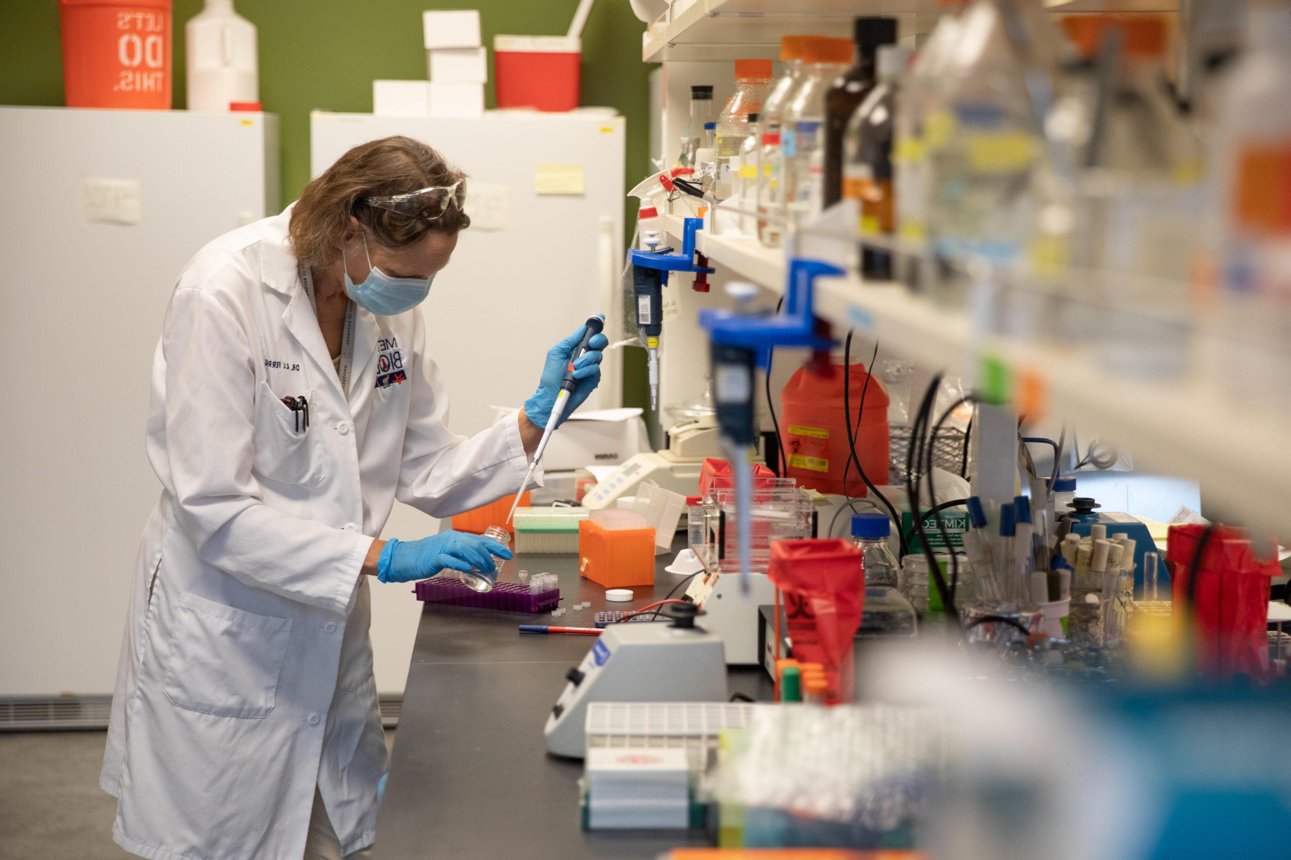 Person working in a bioscience lab